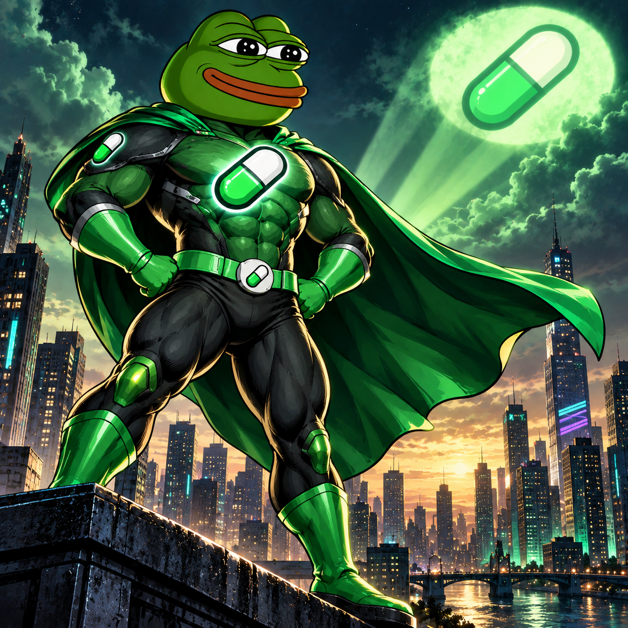 PUMP Hero overlooking the neon city